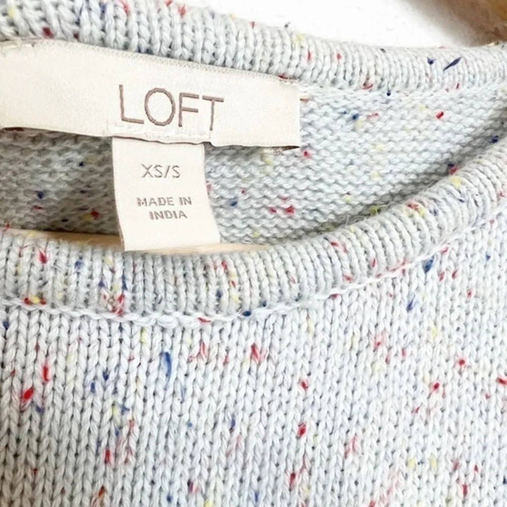 LOFT Sweater Poncho XS/S Pastel Blue Confetti Speckled Cotton Knit Oversized